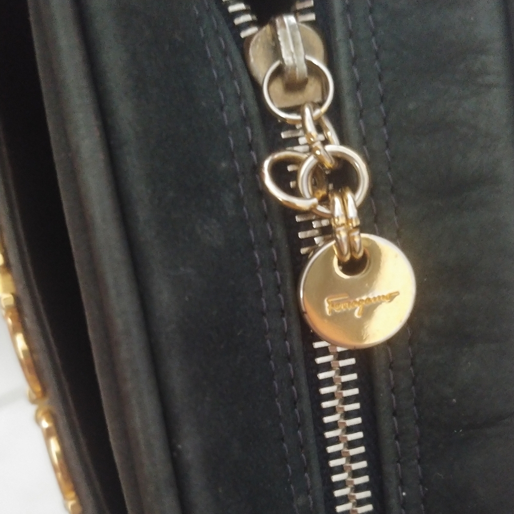 Ferragamo Black Suede Bag with Gold Accents - Picture 8 of 15